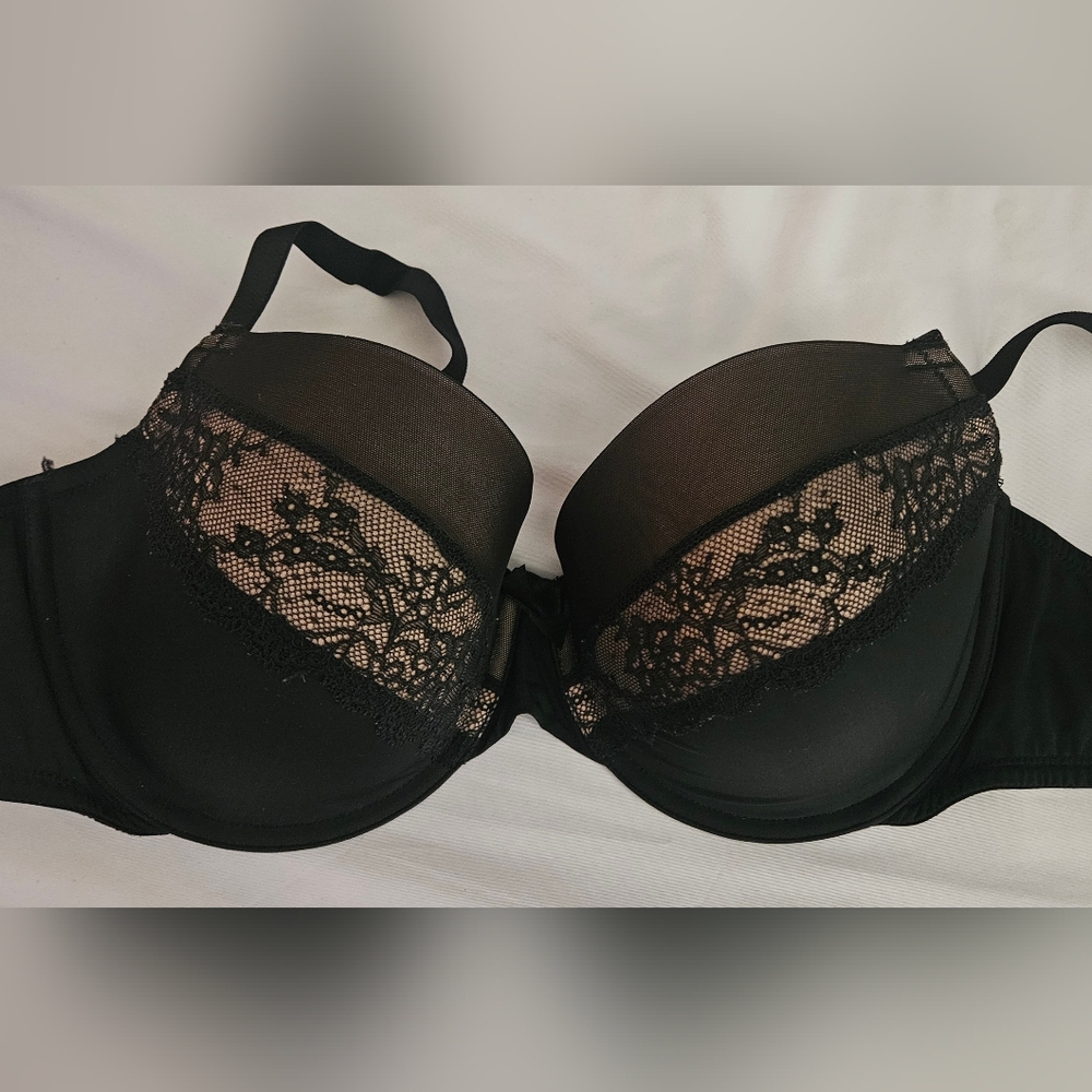 Adore Me Black Lace Push-Up Bra with Sheer Panels